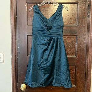 David’s Bridal Peacock Blue Satin Cocktail Dress